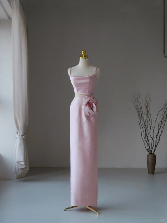 Modest Prom Dresses Mermaid Spaghetti Strap Sleeveless Pink Prom Dress Inspiration Long Prom Dresses AU087