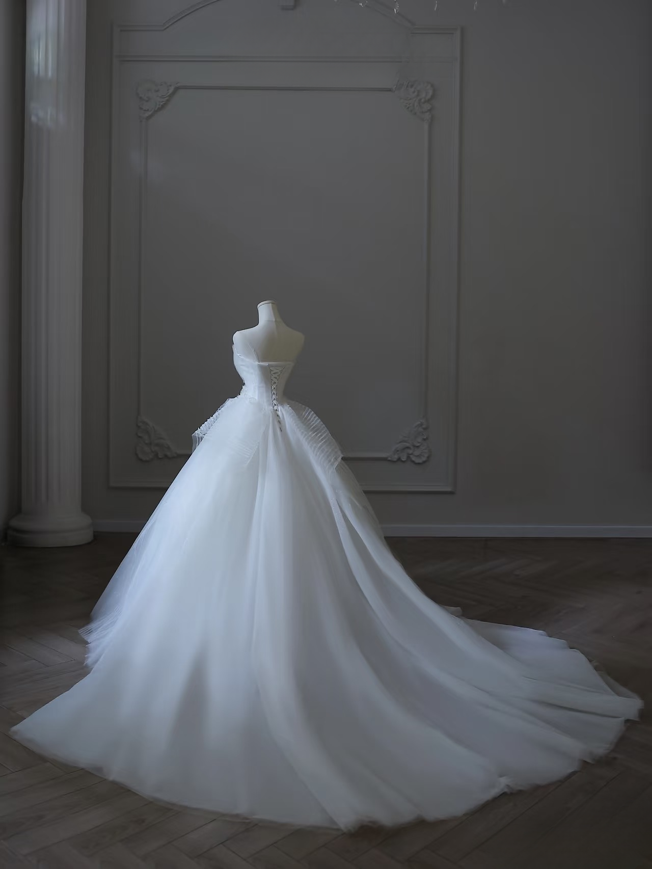 Classic Ball Gown Strapless Tulle White Long Wedding Dress Fairy Formal Wedding Dresses Brides Gowns AU096