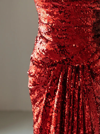 Glitzerndes Meerjungfrauen-Kleid mit Herzausschnitt in Burgunderrot (2026) – Langes, formelles Partykleid für Damen – Ballkleid – Outfit zum 21. Geburtstag (AB1371)