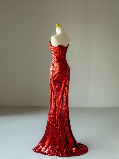 Glitzerndes Meerjungfrauen-Kleid mit Herzausschnitt in Burgunderrot (2026) – Langes, formelles Partykleid für Damen – Ballkleid – Outfit zum 21. Geburtstag (AB1371)