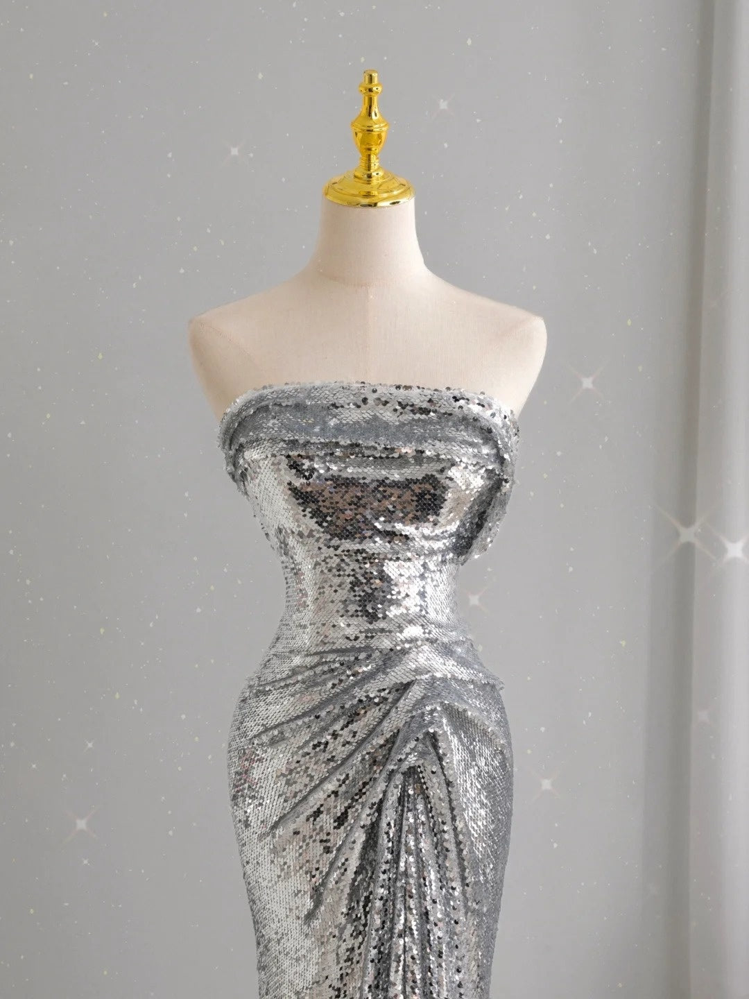 Unique Mermaid Strapless Silver Sequin Prom Dresses Long Party Dress 22th Birthday Outfits Formal Gown AU099