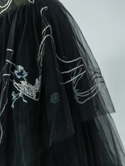 Modest Ball Gown Sweetheart Little Black Tie Tulle Prom Dresses With Beading Long Evening Party Formal Outfits RB6587