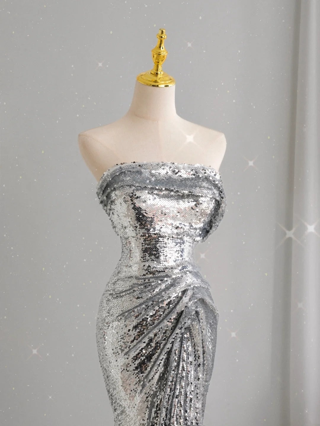 Unique Mermaid Strapless Silver Sequin Prom Dresses Long Party Dress 22th Birthday Outfits Formal Gown AU099