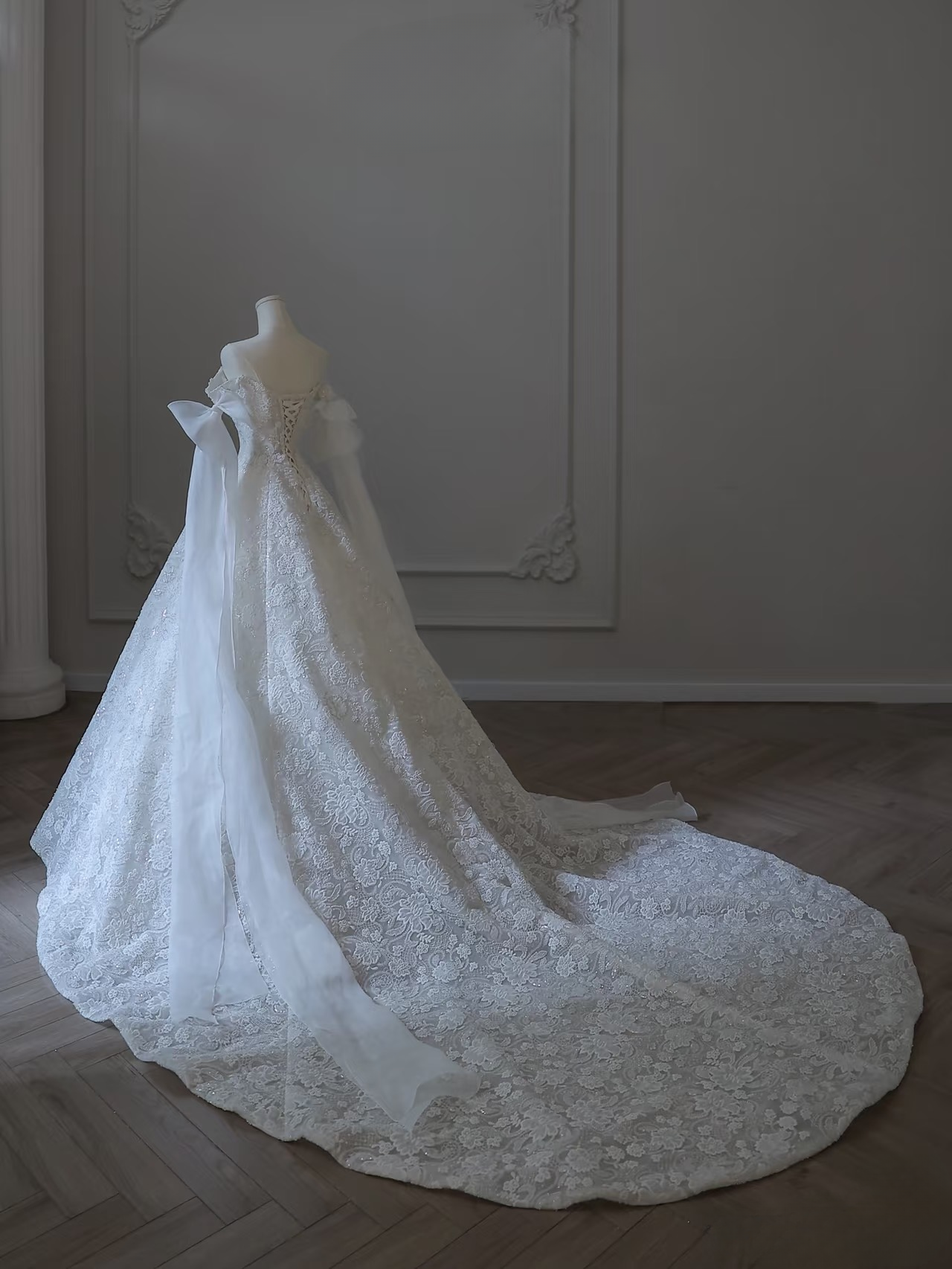 Robe de bal modeste à épaules dénudées en dentelle blanche, manches courtes, longue, robe de mariée féerique, robes de mariée formelles, AU102