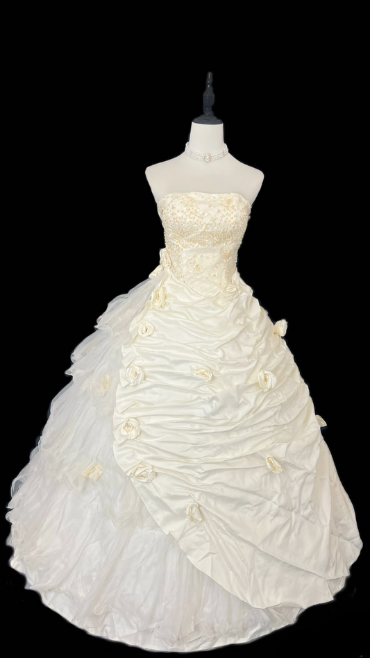 Retro Ball Gown Strapless Multi Layers Satin Style Long 80s Inspired Wedding Dress Bride Gowns Wedding Dresses AU102