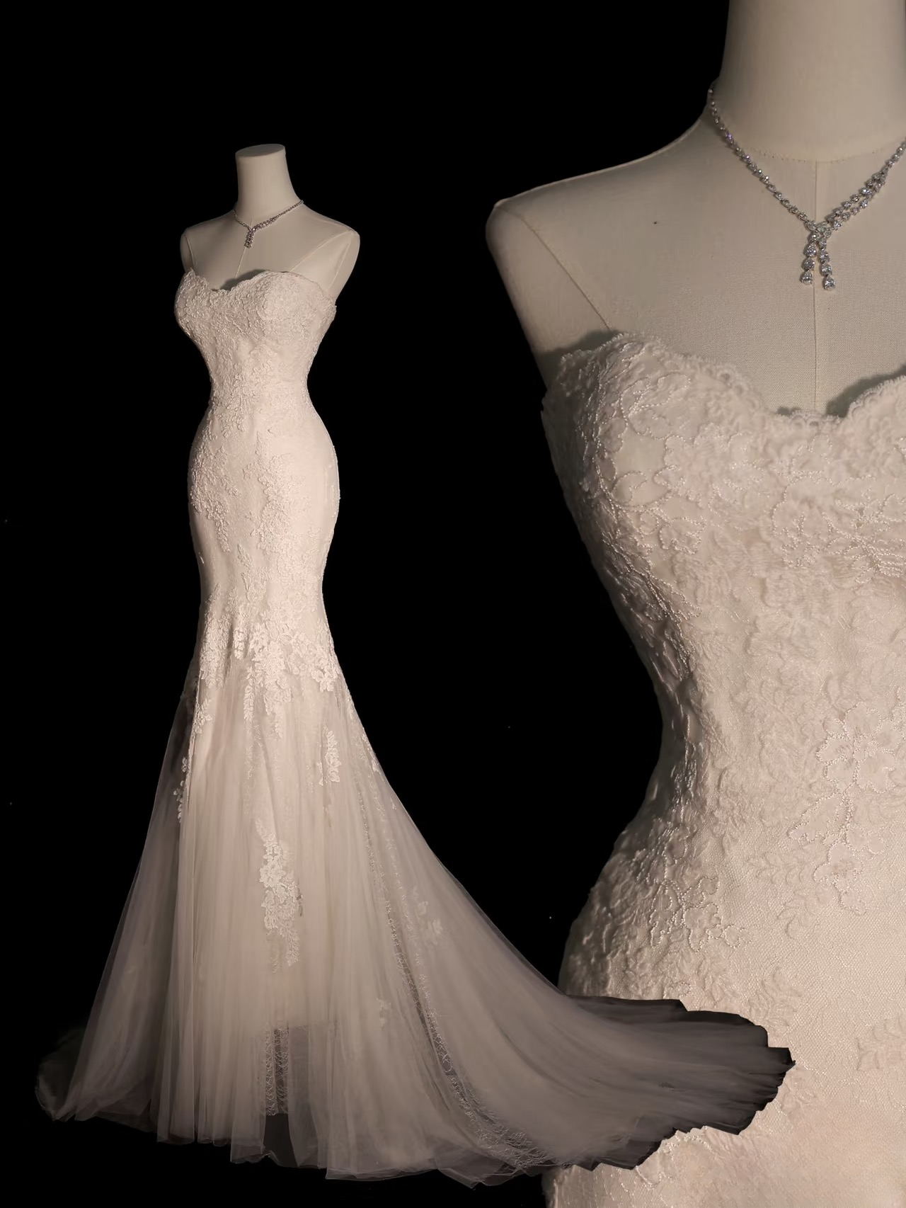 Robe de mariée longue en dentelle blanche style sirène vintage, décolleté en cœur, tenue de soirée féerique, AU104