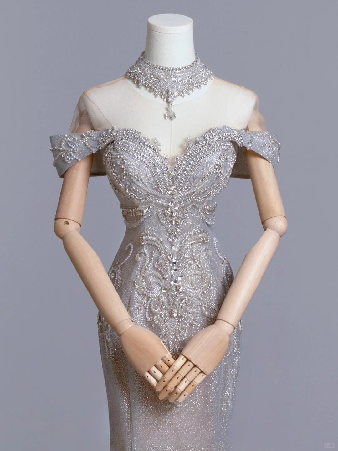 Niedliches, schulterfreies, silbernes Meerjungfrauen-Abendkleid mit kurzen Ärmeln und Perlenbesatz, langes Kleid für festliche Anlässe, AU105