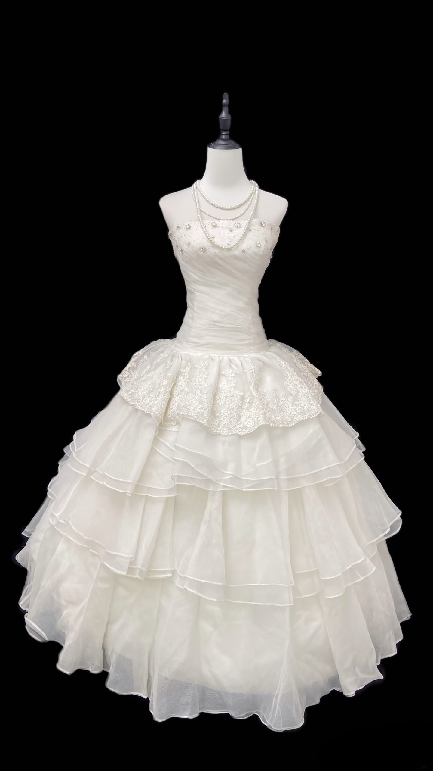 Robe de bal rétro bustier à plusieurs couches de dentelle, longue, inspirée des années 60, robe de mariée AU105