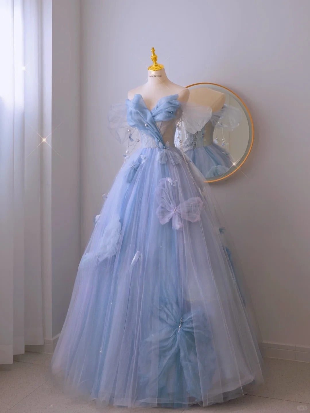 Robe de bal charmante, bustier cœur, tulle bleu, longue, robe de soirée formelle, robe de bal AU112