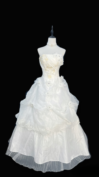 Robe de bal rétro bustier en organza blanc années 80, longue robe de mariée, robe de mariée AU112