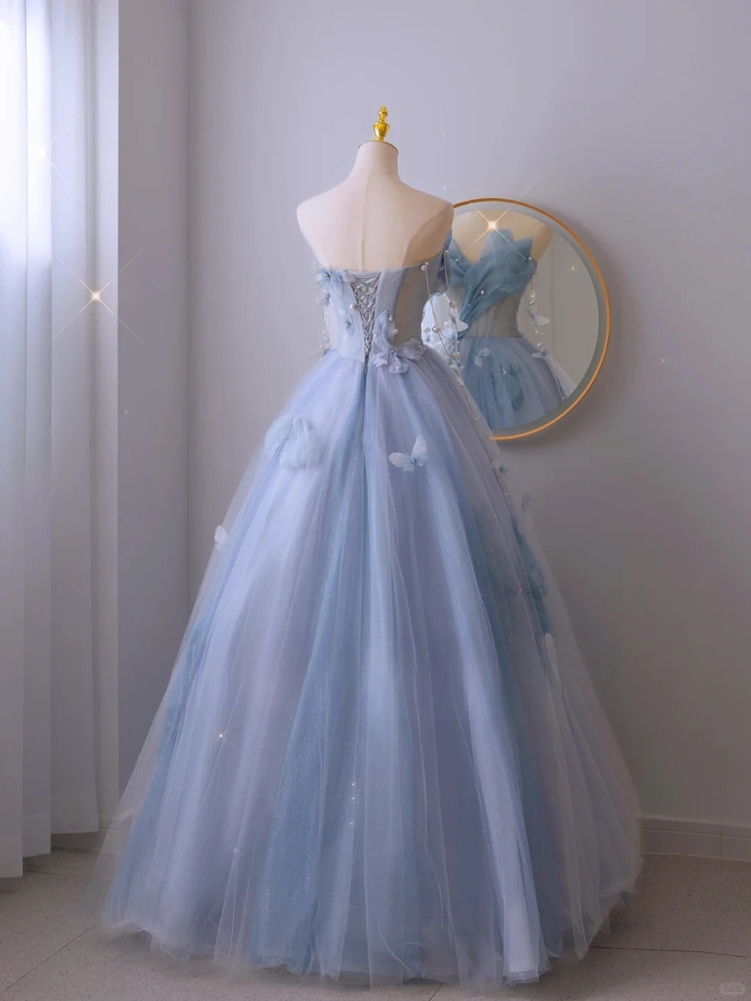 Robe de bal charmante, bustier cœur, tulle bleu, longue, robe de soirée formelle, robe de bal AU112