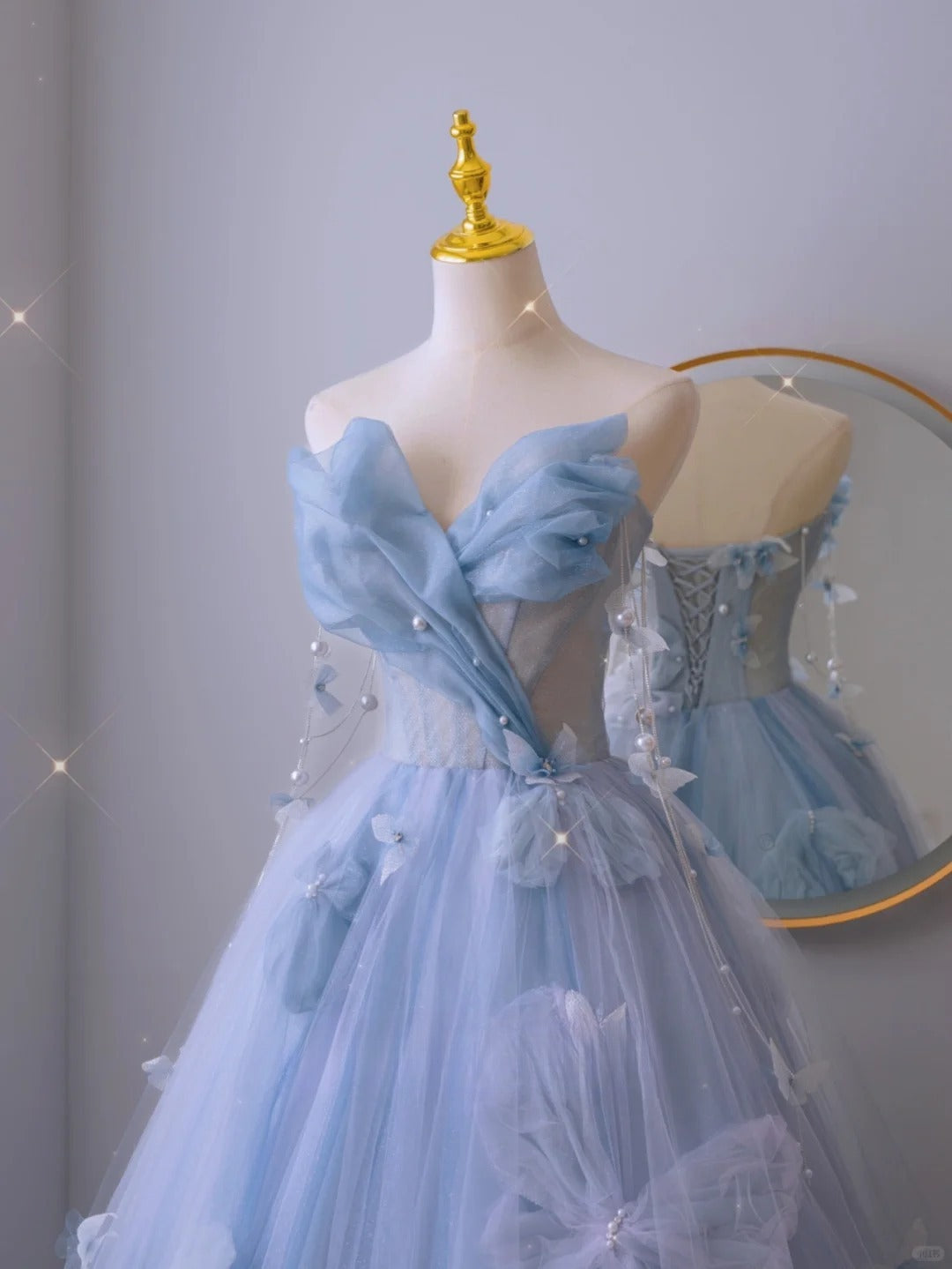 Robe de bal charmante, bustier cœur, tulle bleu, longue, robe de soirée formelle, robe de bal AU112