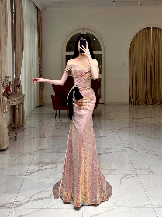 Sexy Mermaid Off The Shoulder Pink Sequin Stunning Prom Dresses 2026 Inspiration Prom Dress Princess Graduation Dress AU113