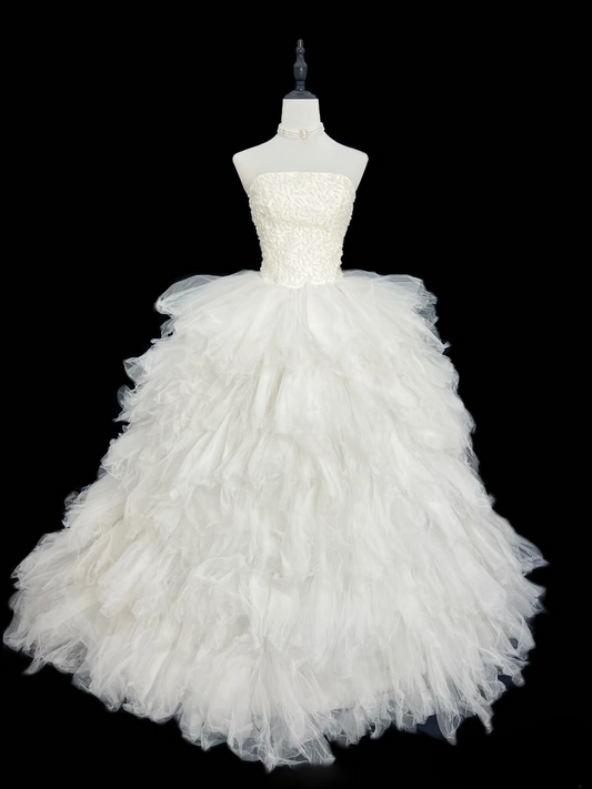 Retro Ball Gown Strapless Tulle Layers Style Long 1950s Inspired Wedding Dress Bride Gowns Wedding Dresses AU115