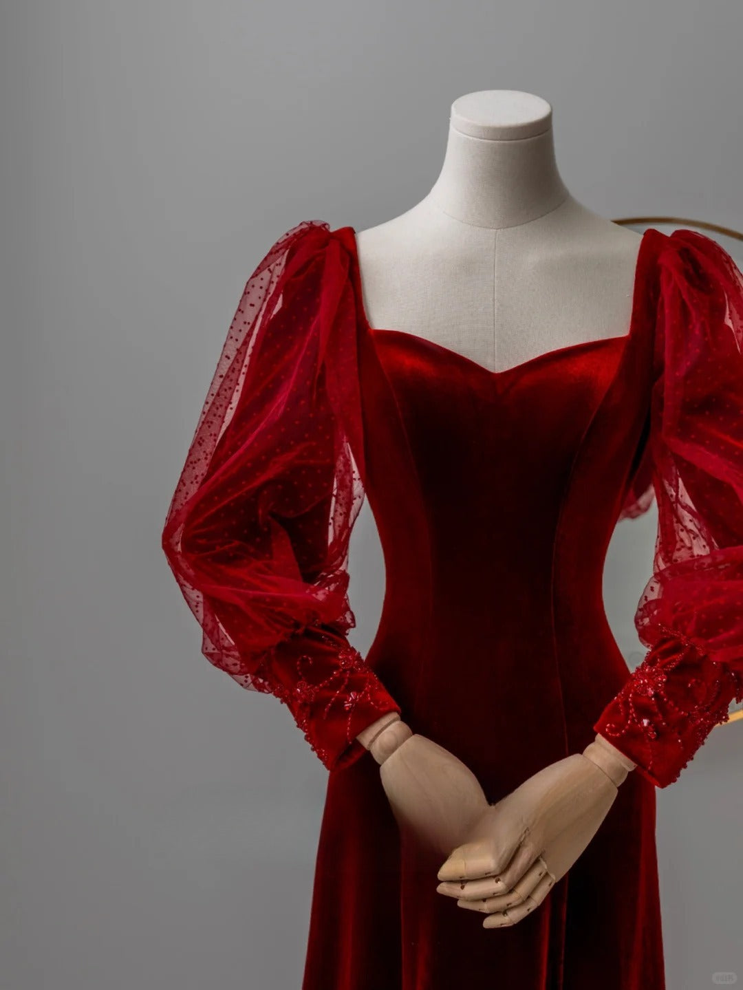 Bezauberndes, langes, rotes Samt-Abendkleid in A-Linie mit Herzausschnitt, formelles Partykleid, Ballkleid AU118