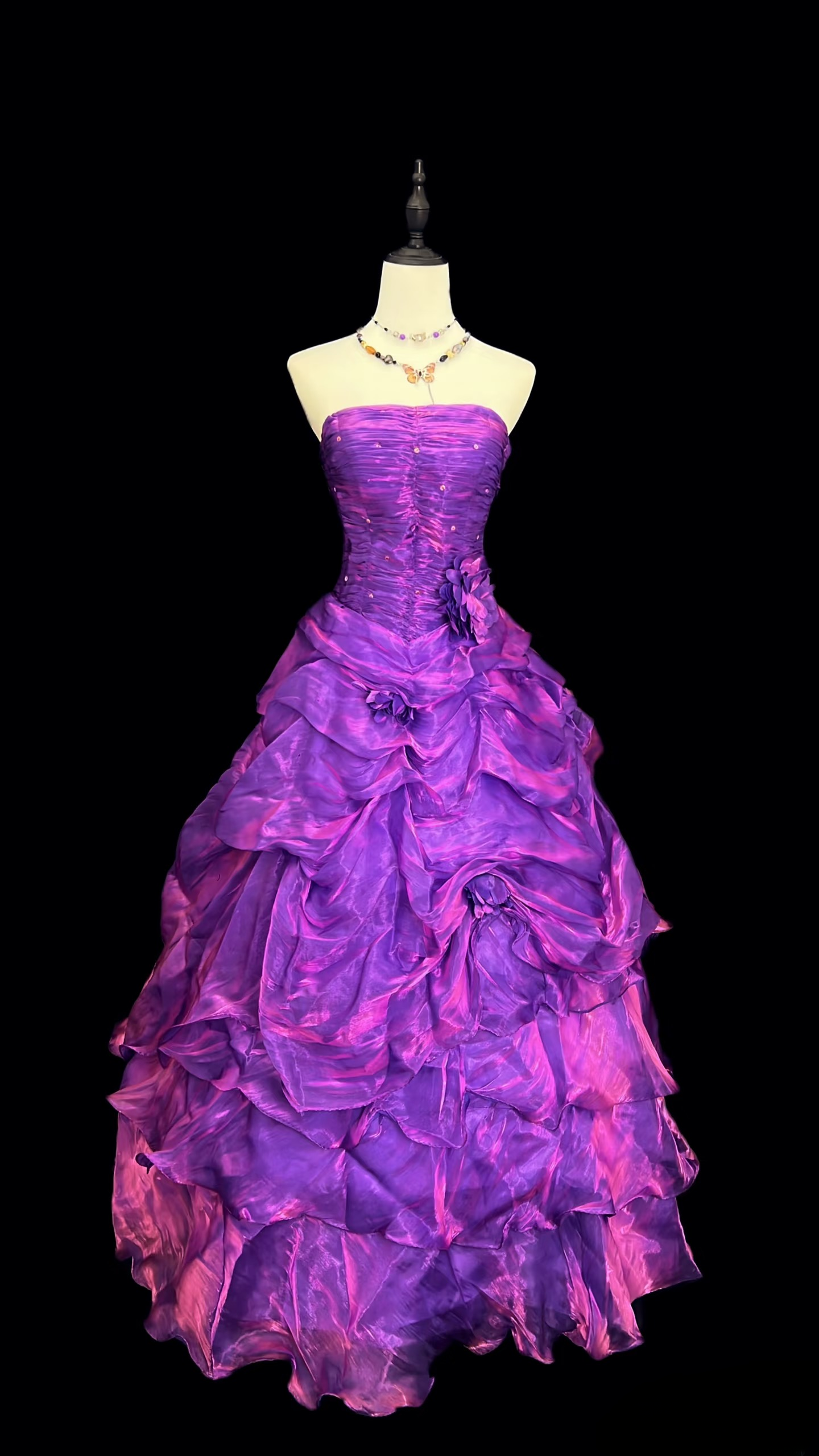 Robe de bal bustier vintage en organza couleur raisin, longue, idéale pour une quinceañera ou un sweet 15/16 (AU119)