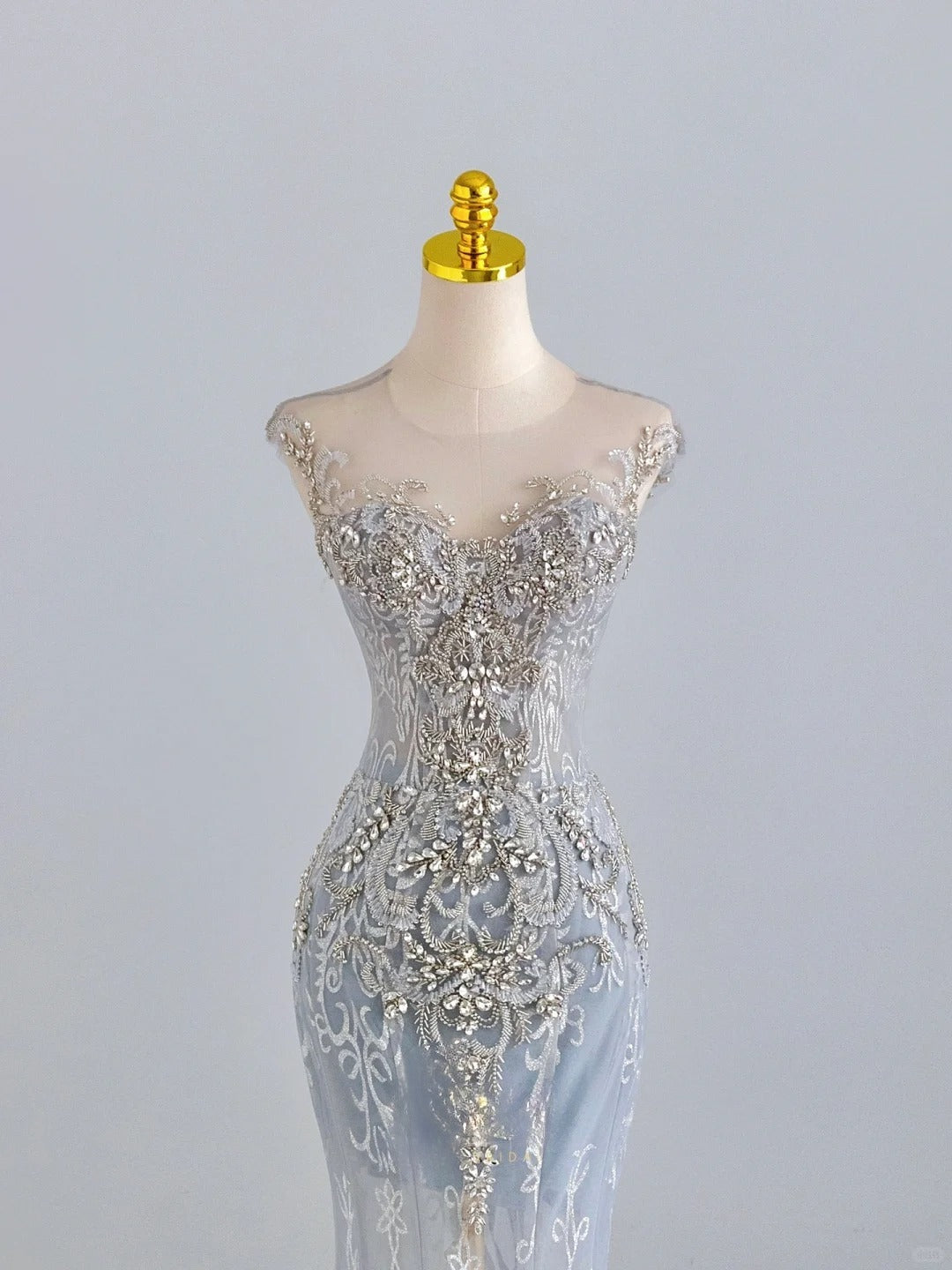 Glitter Mermaid Scoop Neck Sleeveless Silver Gray Beaded Prom Dresses Long Evening Party Formal Outfits RB6592