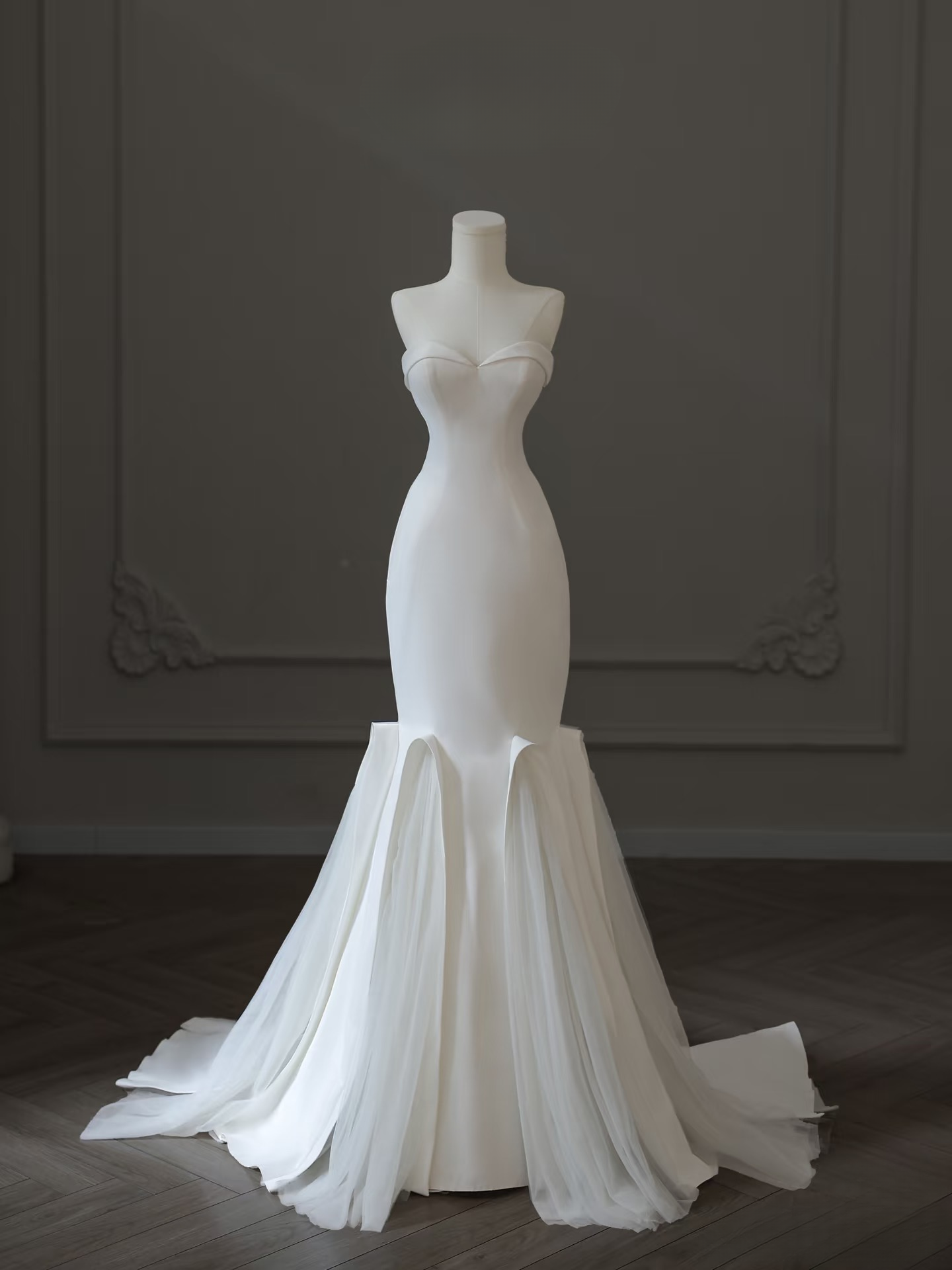 Vintage Meerjungfrau Schatz Weiß Tüll Langes Brautkleid Fee Formale Brautkleider AU121