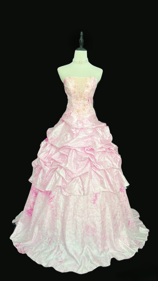Vintage Strapless Ball Gown Pink Satin Long Quinceanera Dress Strapless Sweet 15 16 Dress AU122