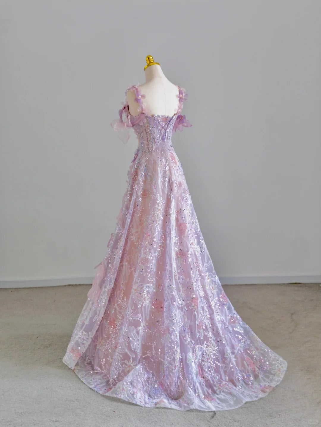Pretty A line Square Neck Pink With Flowers Sequined Prom Dresses Long Evening Party Formal Outfits RB6598
