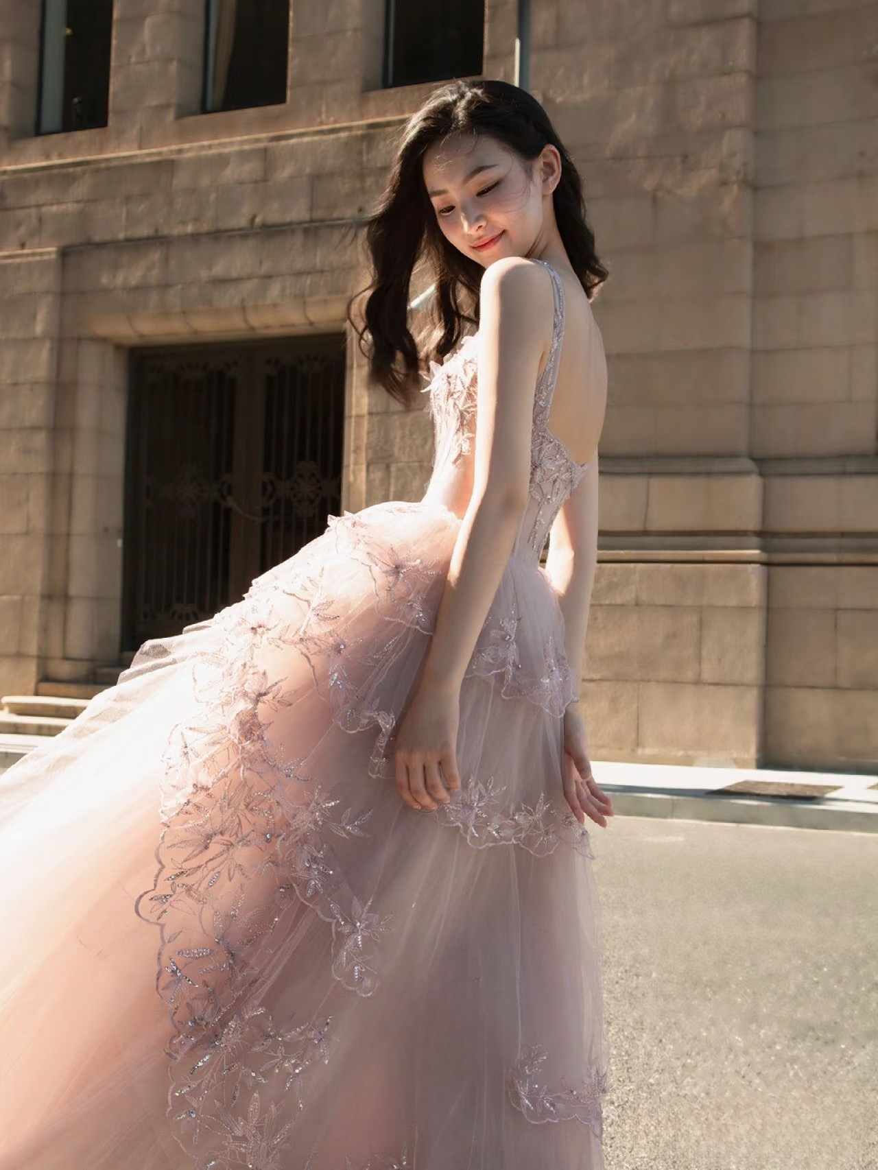 Bescheidenes Ballkleid mit quadratischem Ausschnitt, rosa Tüllapplikationen, Ballkleider, Inspiration, Ballkleid, Prinzessin, Party, Geburtstag, Abschluss, Outfits AU128