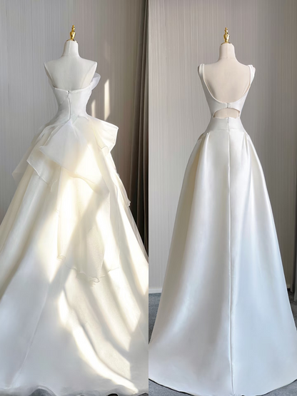 Dreamy A Line White Wedding Dress Fairy Formal Sleeveless Simple Long Wedding Dresses AU129