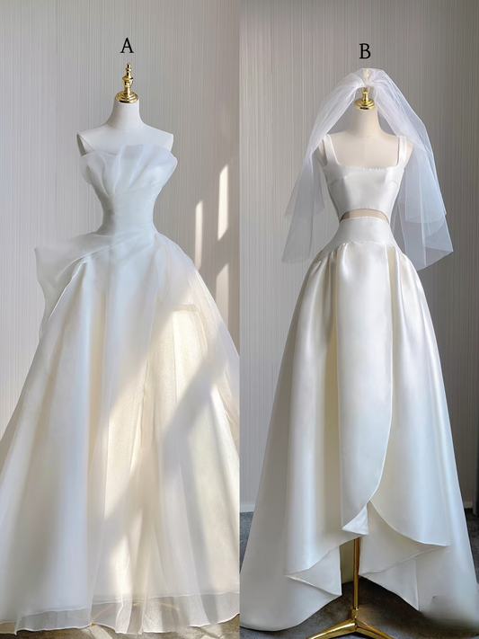 Dreamy A Line White Wedding Dress Fairy Formal Sleeveless Simple Long Wedding Dresses AU129