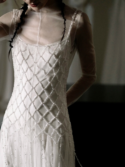 Robe de mariée sirène en tulle et perles blanches, tenue de soirée féerique, AU130