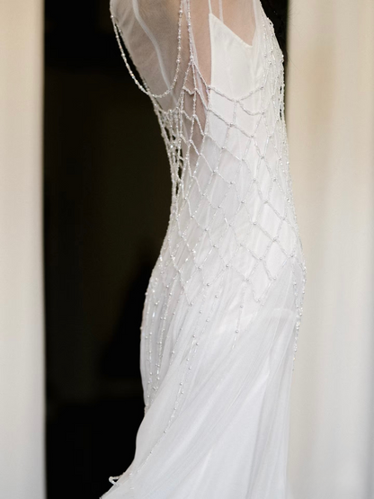 Robe de mariée sirène en tulle et perles blanches, tenue de soirée féerique, AU130