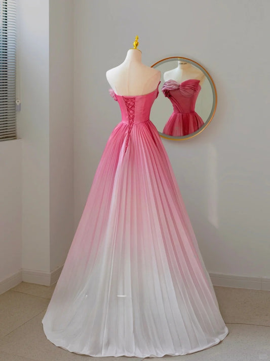 Charming Ball Gown Sweetheart Sleeveless White And Pink Satin Long Prom Dresses Formal Party Dress Prom Gown AU130