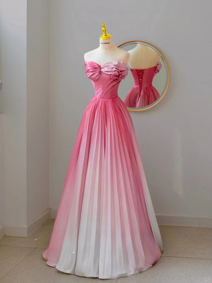 Robe de bal charmante, décolleté cœur, sans manches, en satin blanc et rose, longue, robe de soirée formelle, robe de bal AU130