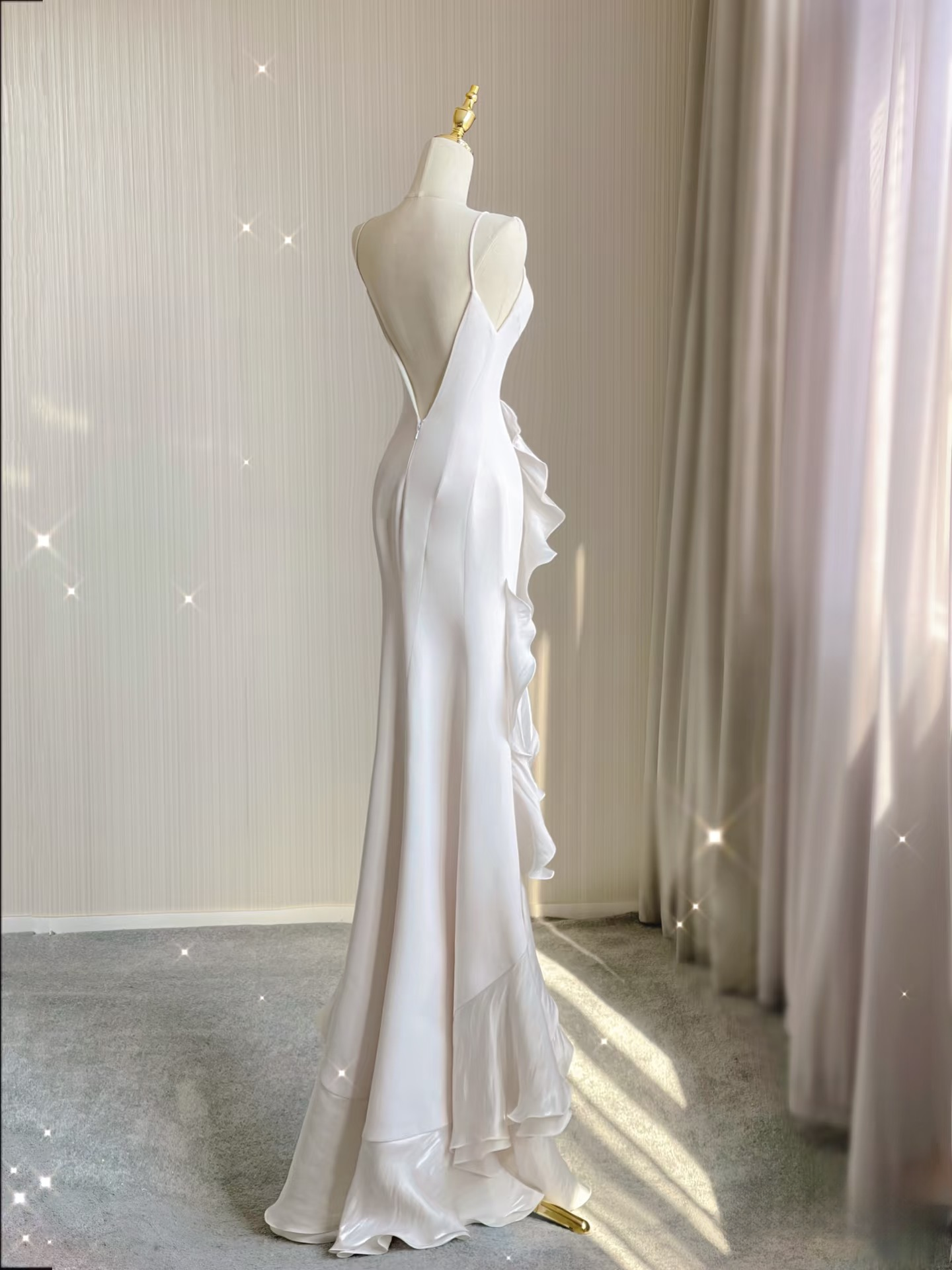 Dream Mermaid Scoop Satin White Layers Wedding Dress Fairy Formal Wedding Dresses AU131