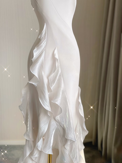 Dream Mermaid Scoop Satin White Layers Wedding Dress Fairy Formal Wedding Dresses AU131