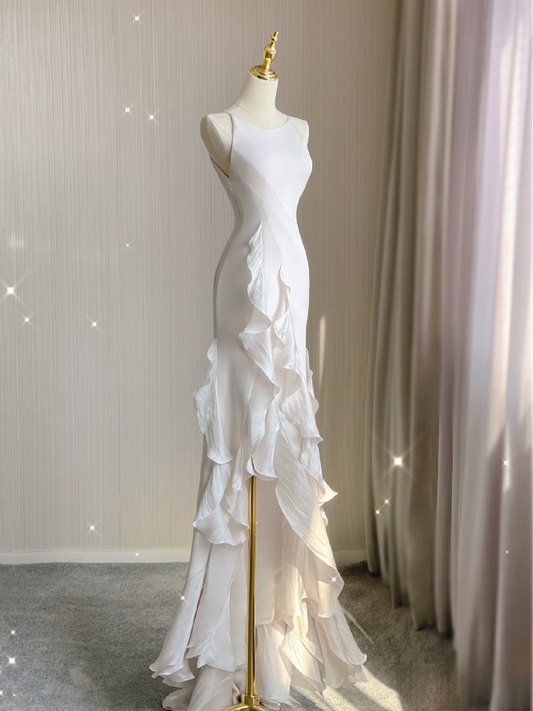 Dream Mermaid Scoop Satin White Layers Wedding Dress Fairy Formal Wedding Dresses AU131