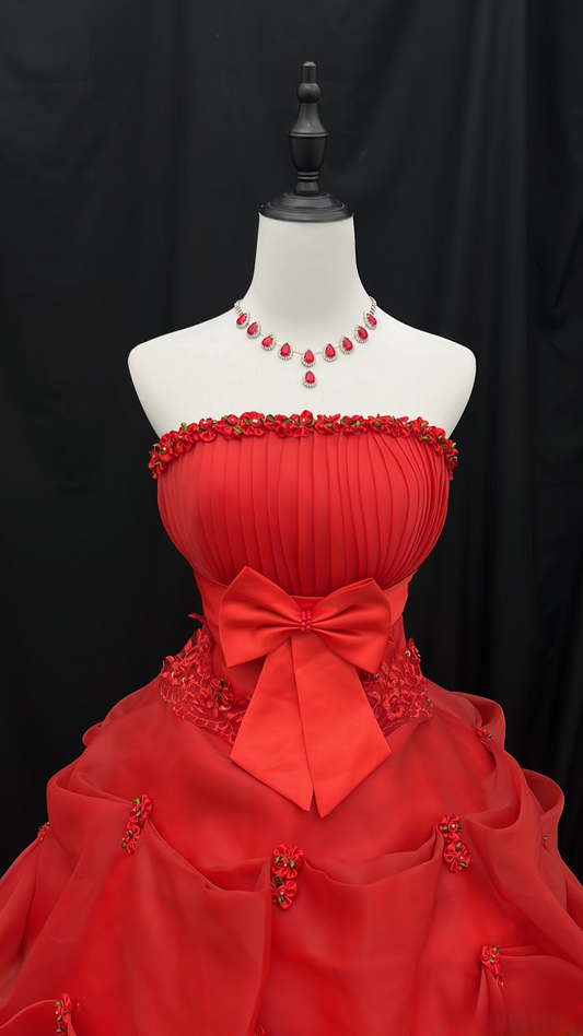 Vintage Ball Gown Red Long Quinceanera Dress Strapless Sweet 15 16 Dress AU132