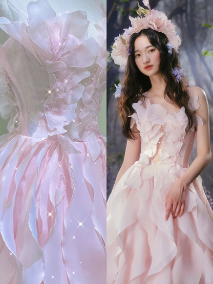 Modest Ball Gown Scoop Pink Chiffon Layers Prom Dresses Inspiration Prom Dress Princess Party Birthday Outfits AU133