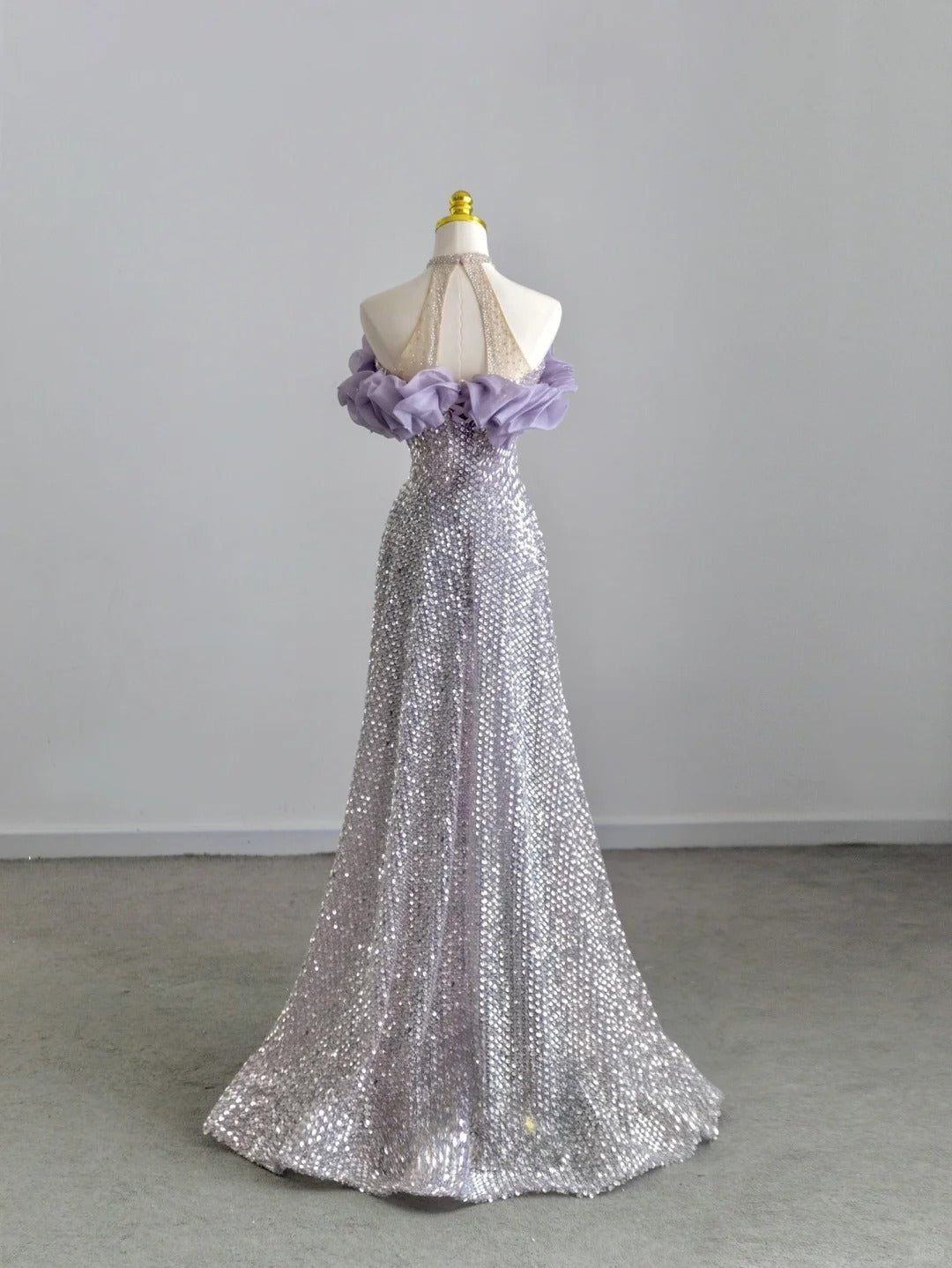 Pretty A Line Halter Lilac With Feathers Sequined Prom Dresses Long Evening Party Formal Outfits RB6602