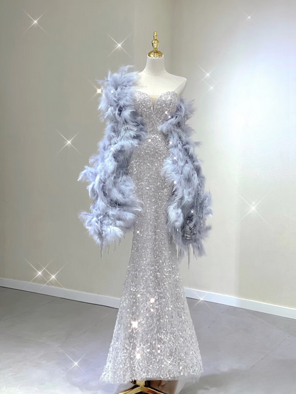 Sexy Meerjungfrau Schatz Silber Pailletten Prom Kleid Inspiration Lange Party Formale Prom Kleider AU137