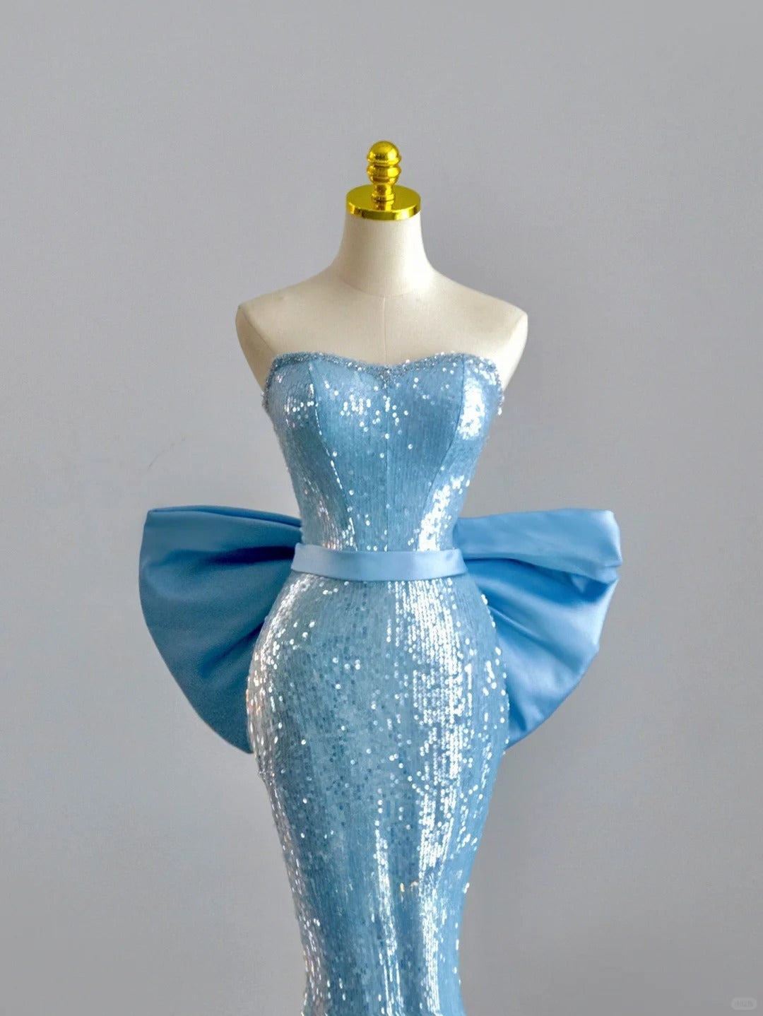 Glitter Mermaid Sweetheart Blue With Bow Sequined Prom Dresses Long Evening Party Formal Outfits RB6605