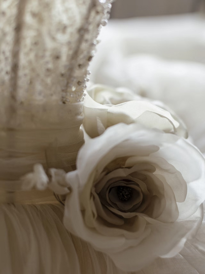 Traum Ballkleid Trägerloses Champagner Ärmelloses Tüll Brautkleid Mit Perlen Fee Formale Bräute Kleid Brautkleider AU142