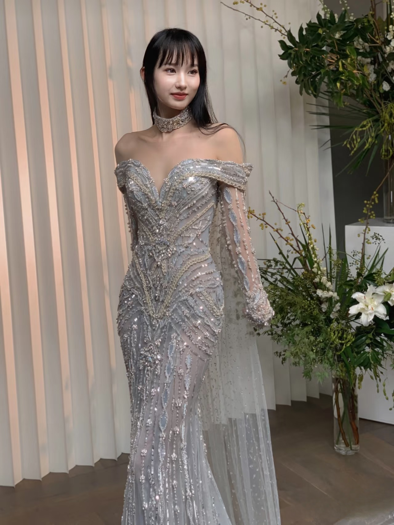 Superbe robe de bal sirène à épaules dénudées et paillettes argentées, inspiration 2026, robe de bal princesse, robe de remise de diplôme, AU143