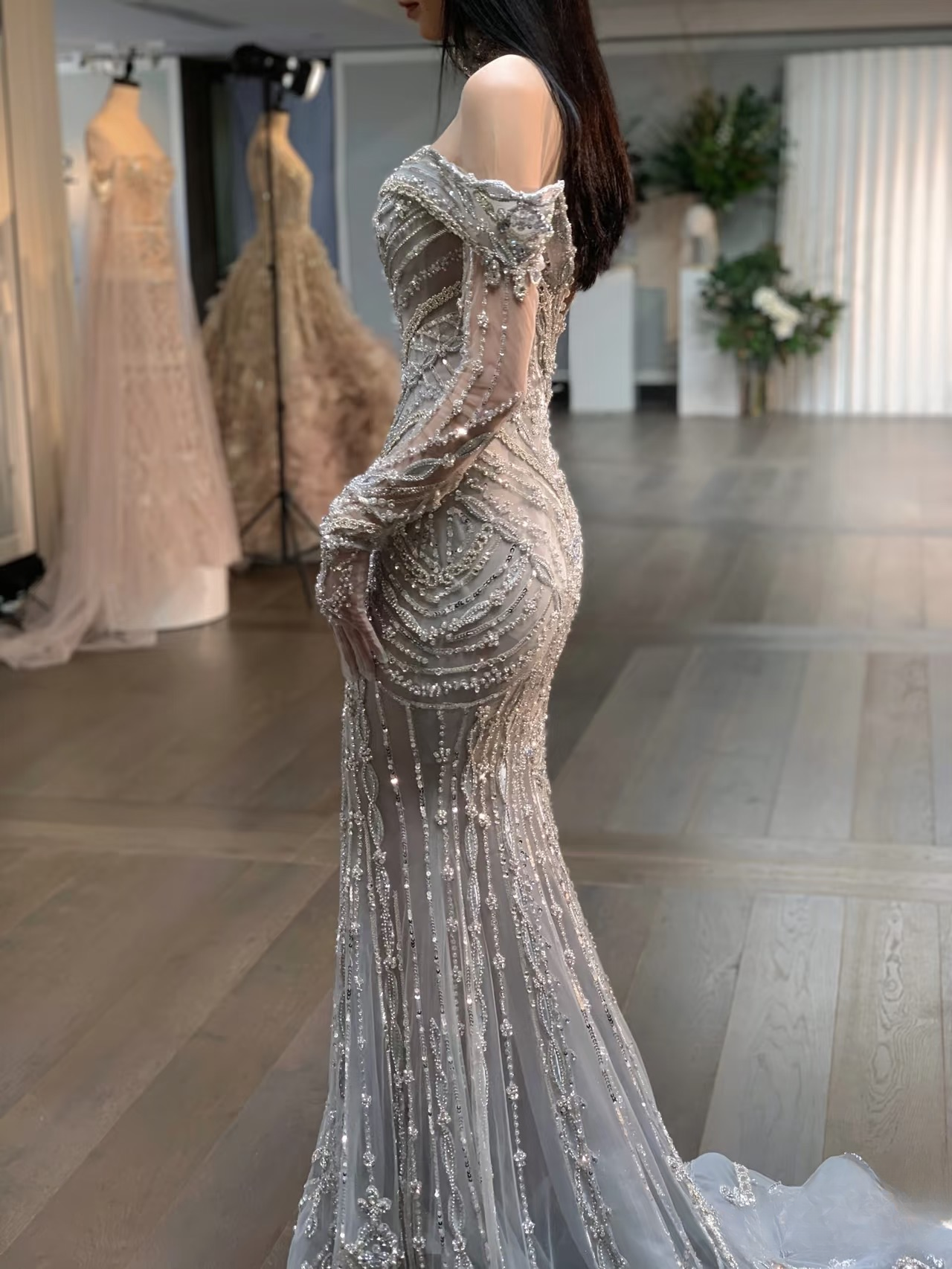 Superbe robe de bal sirène à épaules dénudées et paillettes argentées, inspiration 2026, robe de bal princesse, robe de remise de diplôme, AU143