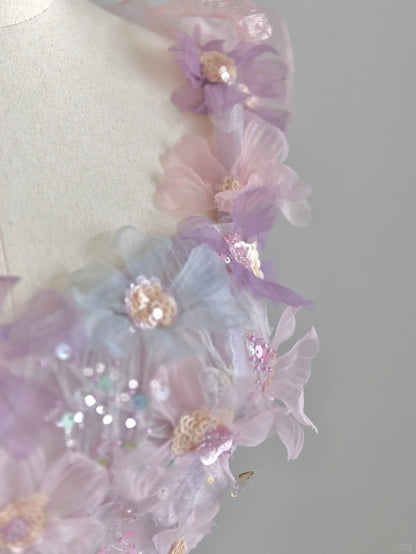 Pretty A line Square Neck Pink With Flowers Sequined Prom Dresses Long Evening Party Formal Outfits RB6598