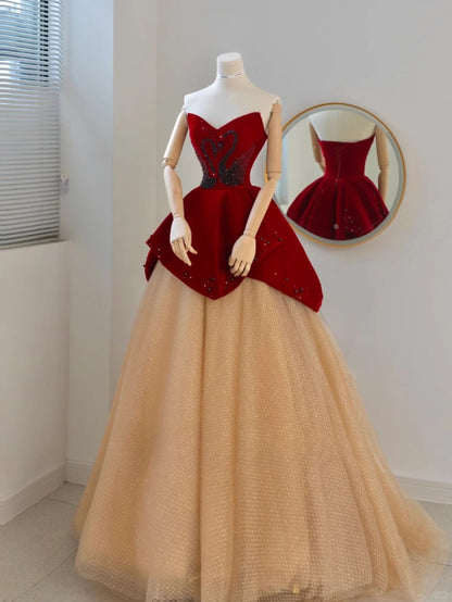 Elegantes Ballkleid mit Herzausschnitt aus Tüll, langes Abendkleid für den 16. Geburtstag, AU147