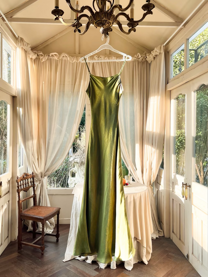 Elegant A Line Spaghetti Straps Olive Green Long Prom Dresses Party Gowns AU148