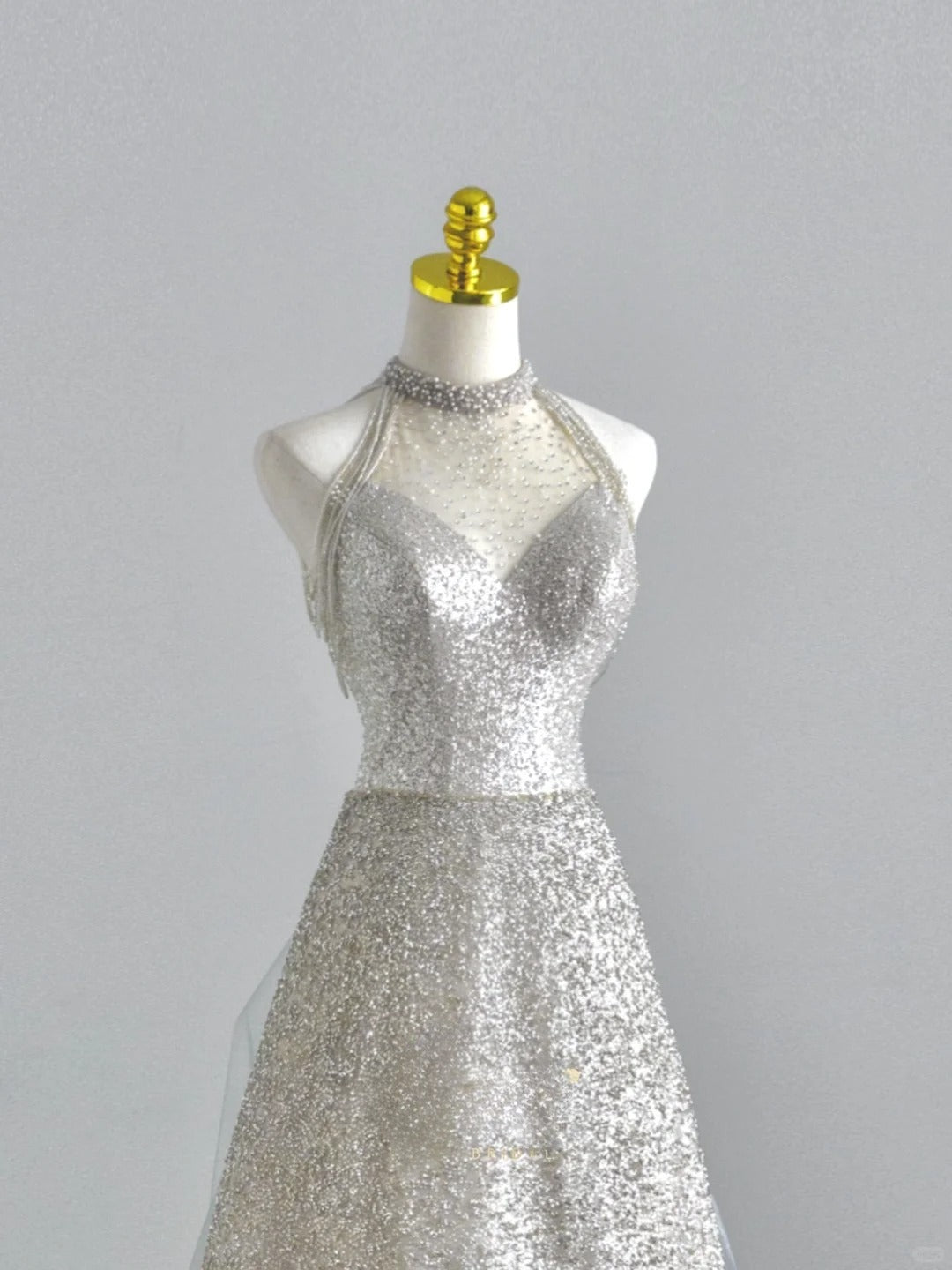 Shinning Ball Gown Halter Silver Gray Sequin Prom Dresses Long Evening Party Formal Outfits RB6610