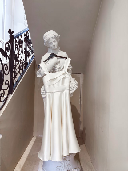Elegant A Line Square Neck White Satin Tea Length Prom Dresses Party Gowns AU150