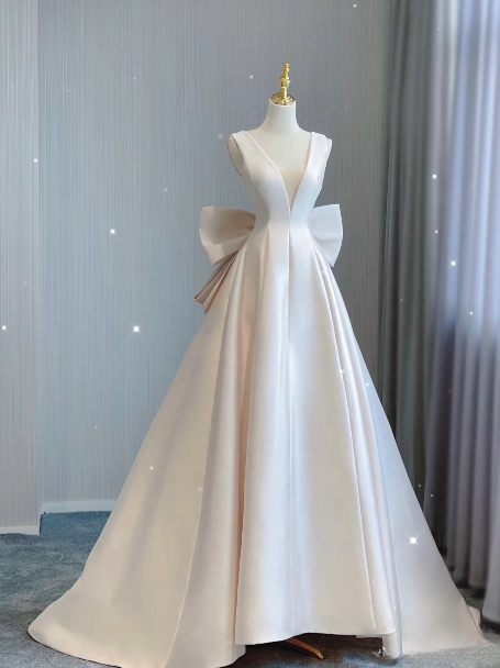 Traum Ballkleid V-Ausschnitt Ärmellos Satin Weiß Brautkleid Fee Formale Bräute Kleid Brautkleider AU138