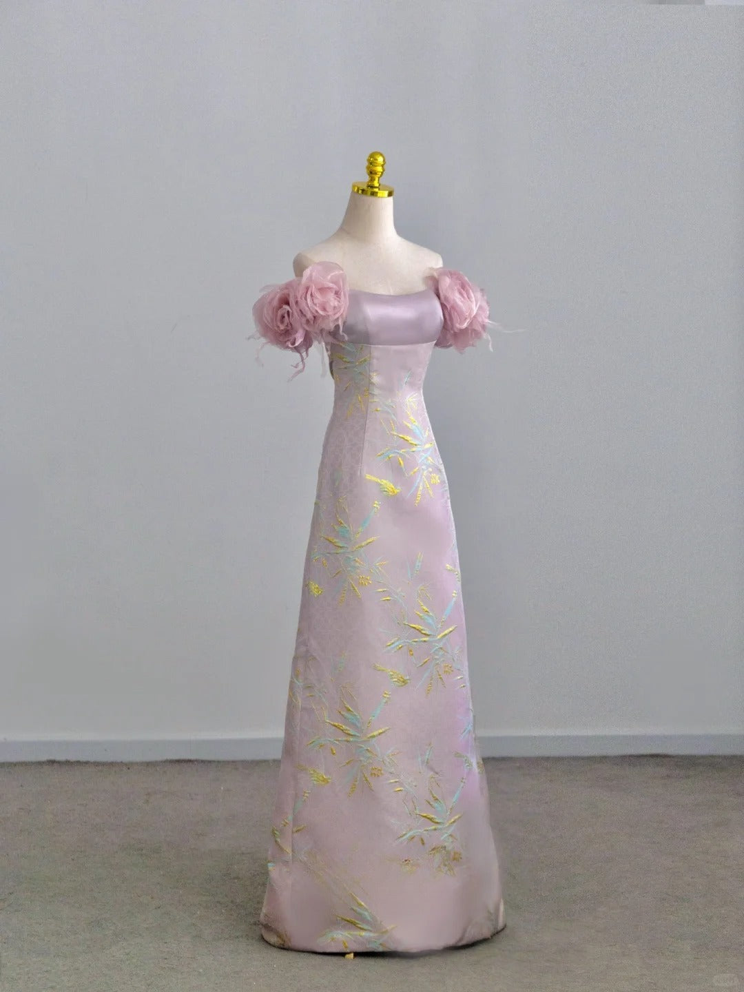 Pretty A line Off The Shoulder Pink With Flowers Prom Dresses Long Evening Party Formal Outfits RB6613