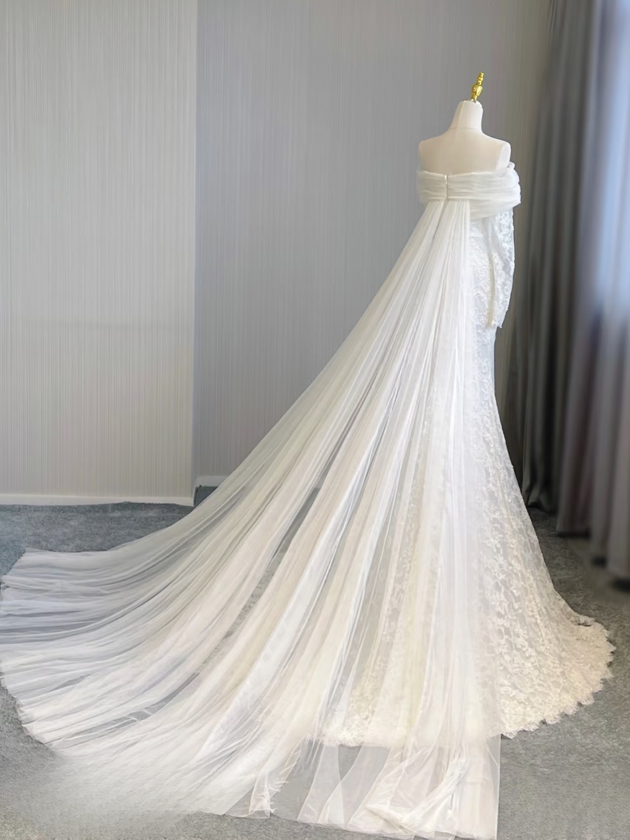 Robe de mariée blanche en dentelle, épaules dénudées, manches longues, style sirène, tenue de soirée féerique, AU155